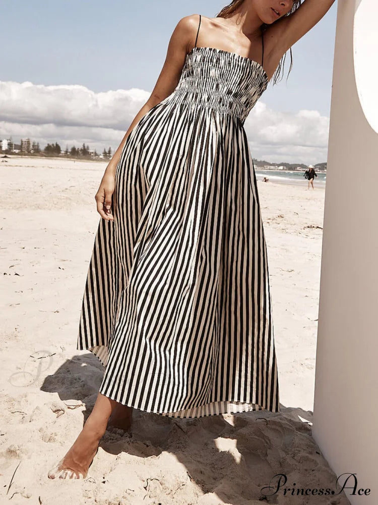 Sophistication Unique Stripe Charming Pleated Maxi Dress Dresses