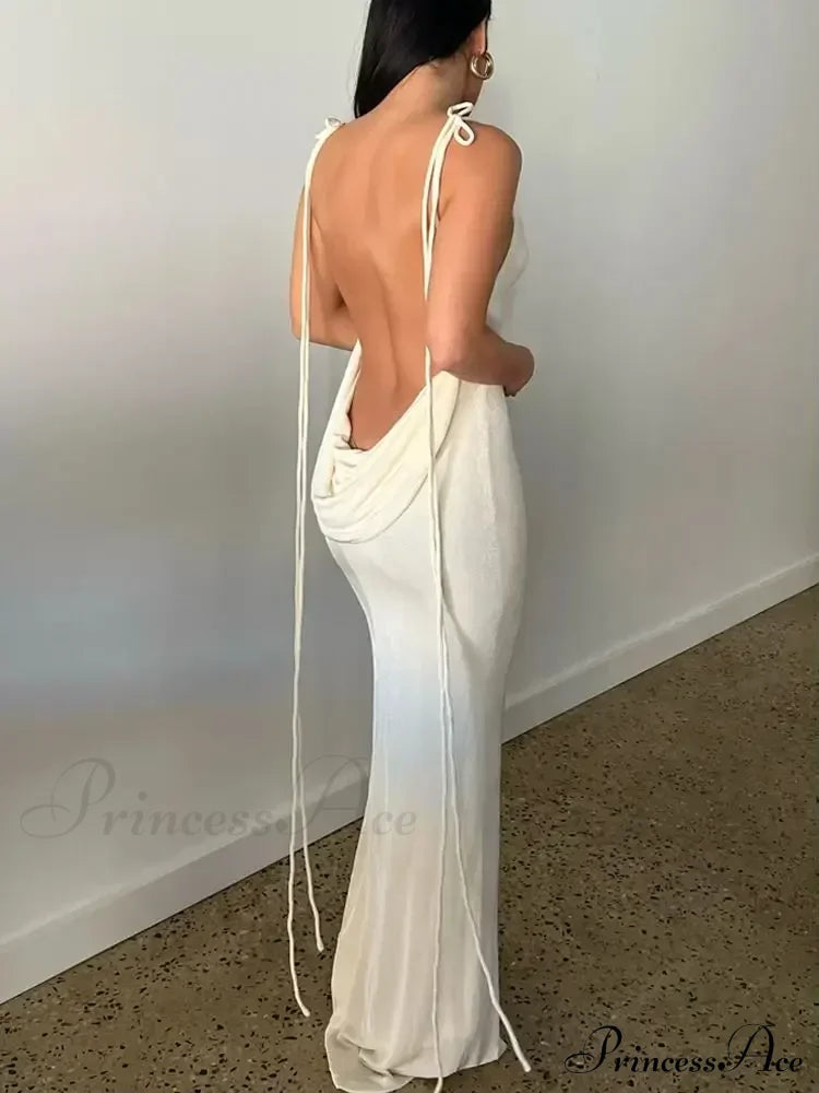 Spaghetti Strap Backless Bandage Maxi Dress