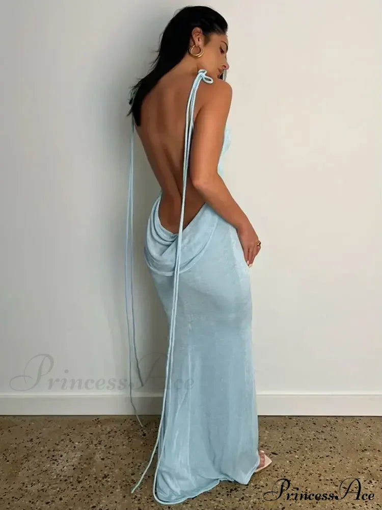 Spaghetti Strap Backless Bandage Maxi Dress