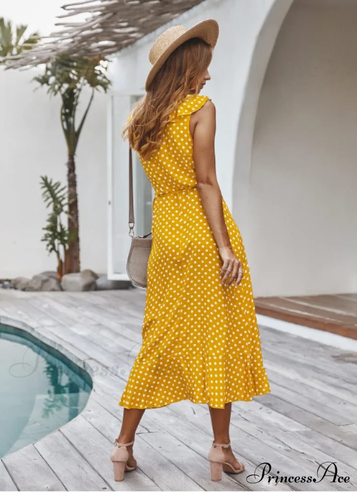 Spaghetti Strap Dress - Medium Long Dot Pattern S / Blue Dresses