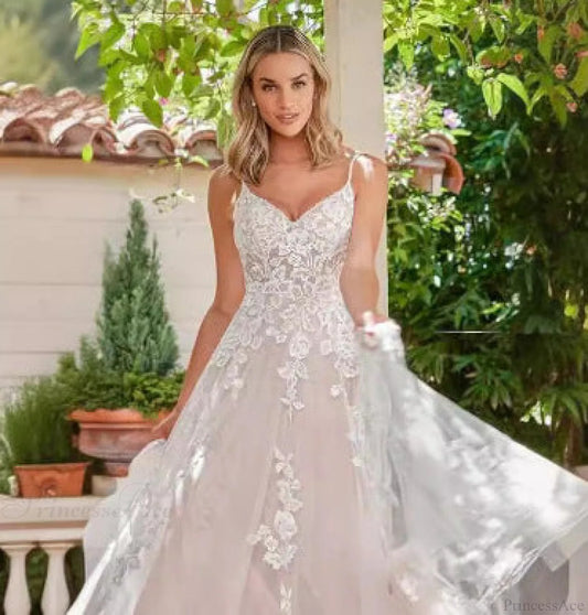 Spaghetti Strap Sheer Tail Wedding Dress white / US 2 weddingdress-250223