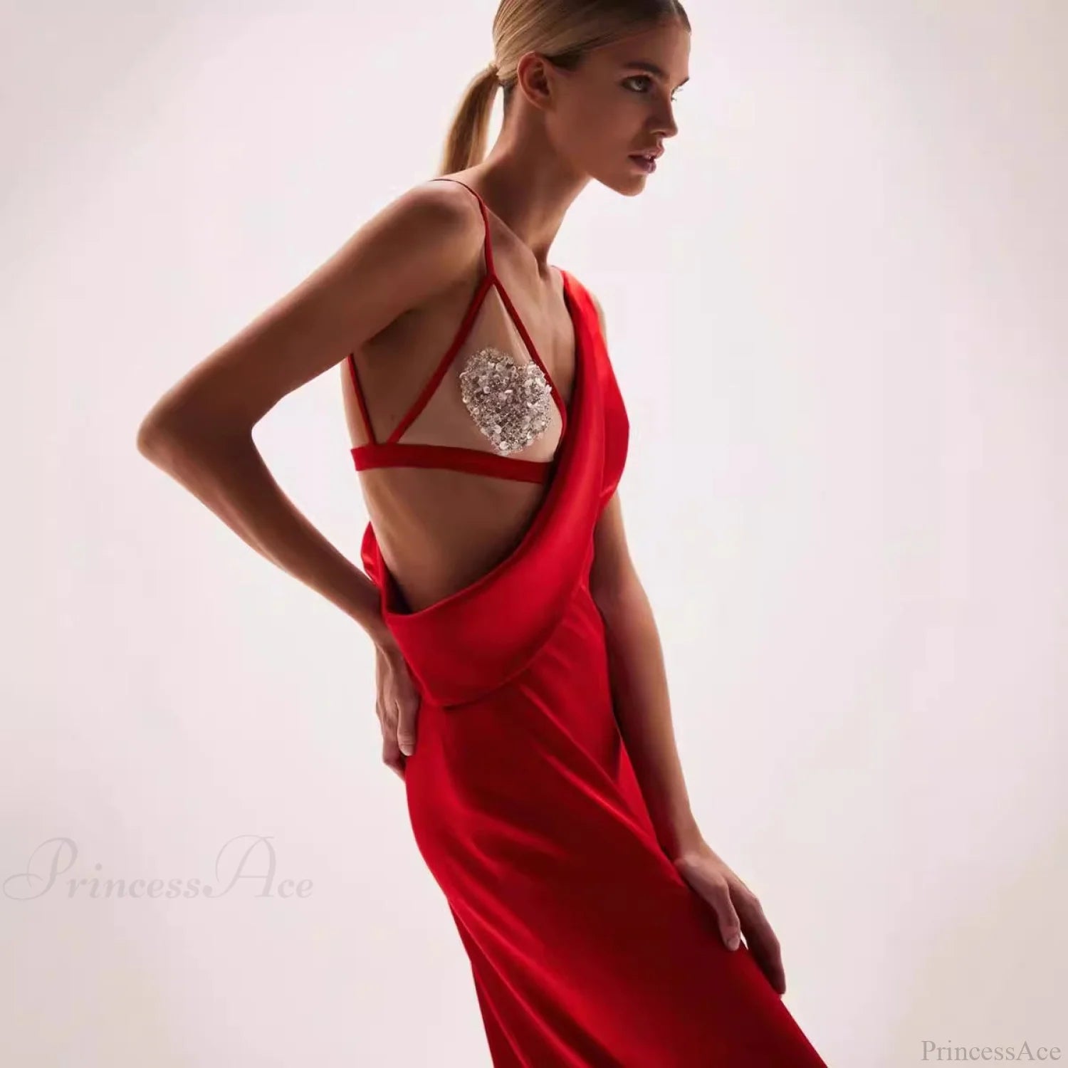 Spaghetti Strap Slit Satin Prom Dress red / XS promdress-250223