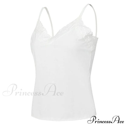 Spaghetti Strap Top Lace Cami White / S