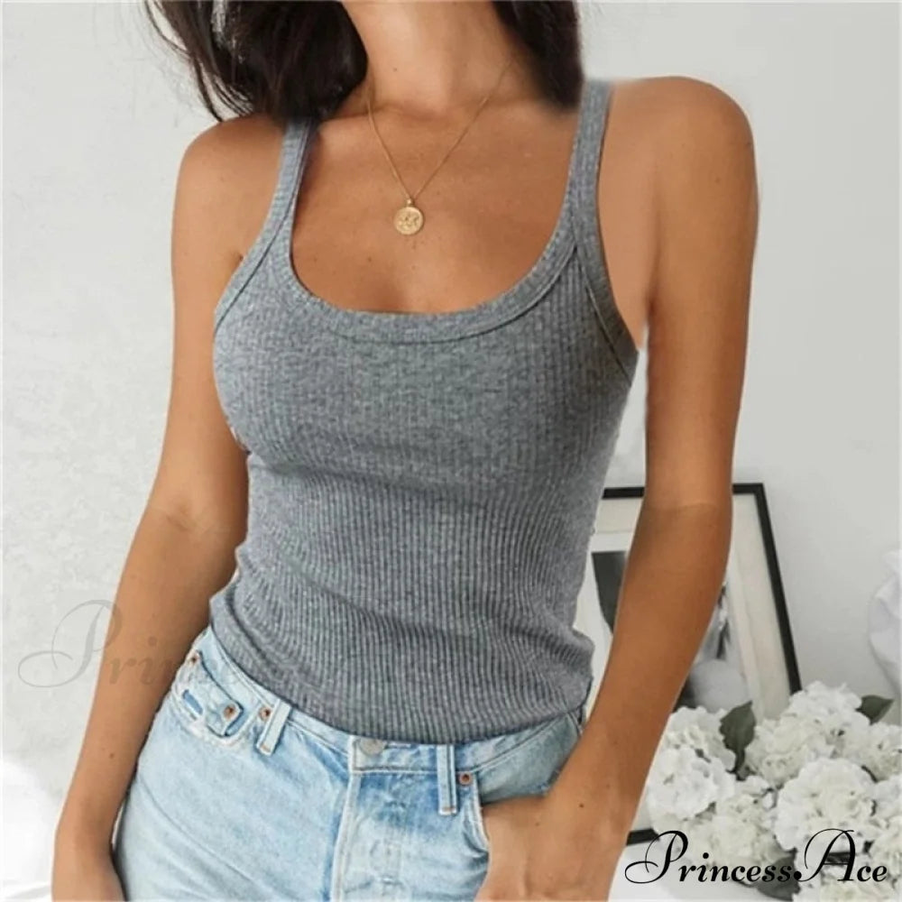 Spaghetti Vest Quality Knitted Camis U-Neck Tank Tops