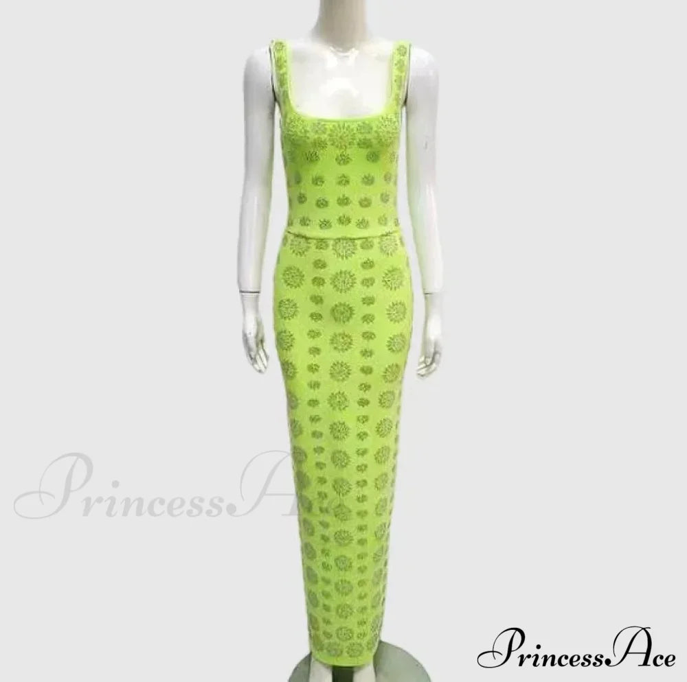 Sparkling Diamonds Ankle-Length Party Dress Green / Xs Partydress-241208