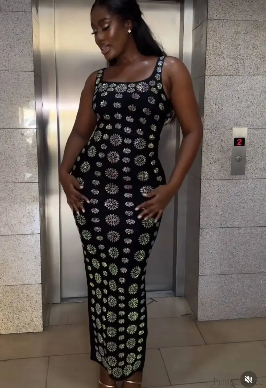 Sparkling Diamonds Ankle-Length Party Dress Partydress-241208