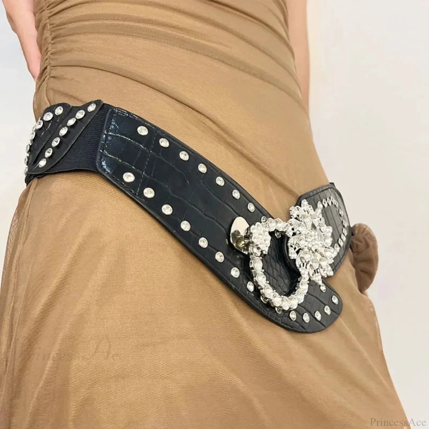 Sparkling Gothic Blossom Rebel Metal Belt Black / 5X88cm