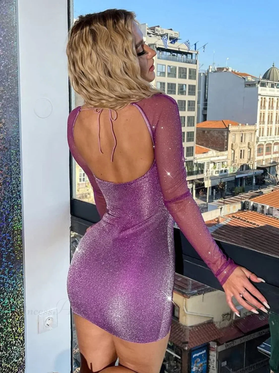 Sparkling Mesh Wrap Mini Dress PURPLE / S minidress-250223