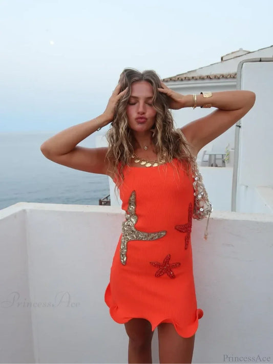 Sparkling Sequined Mini Dress Orange / S minidress-250223