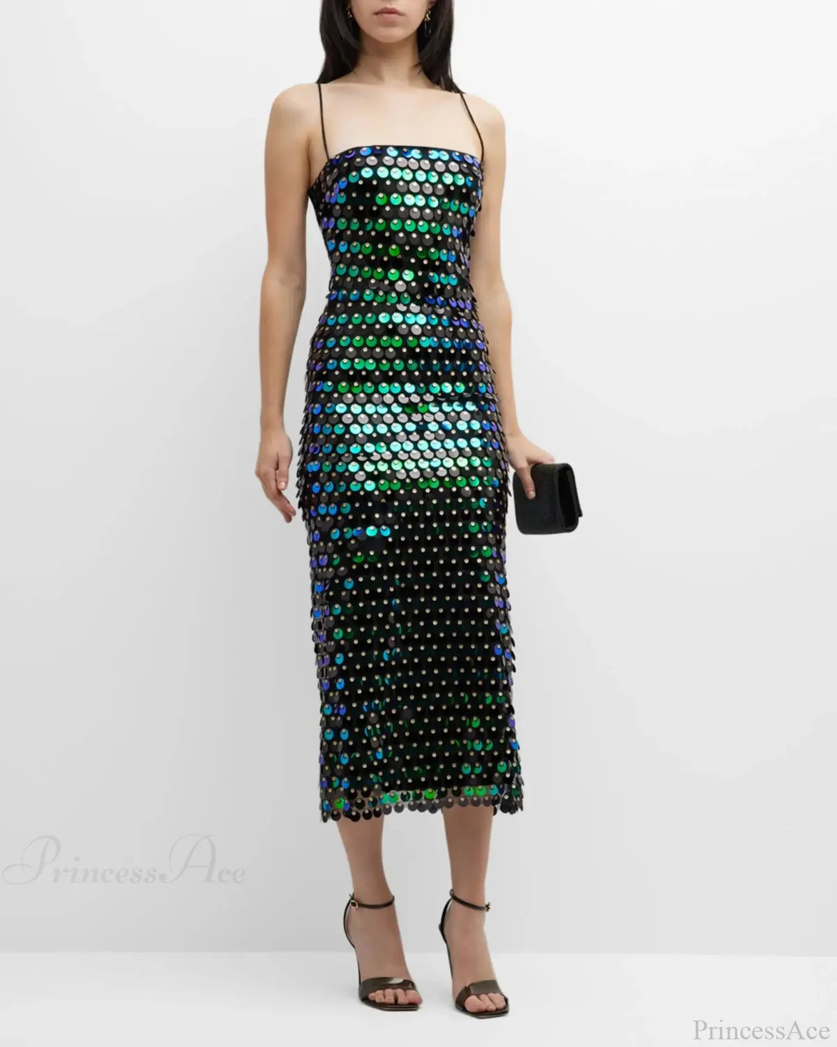 Sparkling Sexy Slim Sequin Dress Spaghetti Strap Sleeveless Sling Christmas Party Green / S
