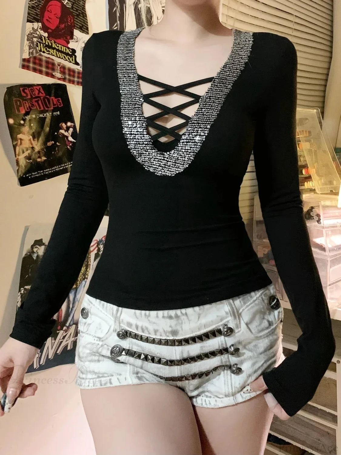 Sparkling V-neck Knit Top