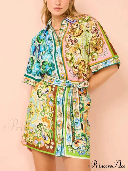 Special Satin Stylish Print Mini Dress Multi-Color / S Dresses