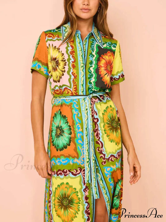 Special Sunflower Stylish Print Midi Dress Dresses