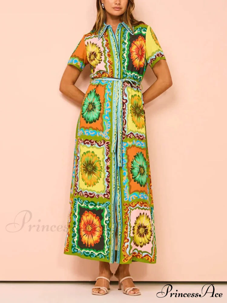 Special Sunflower Stylish Print Midi Dress Multi-Color / S Dresses