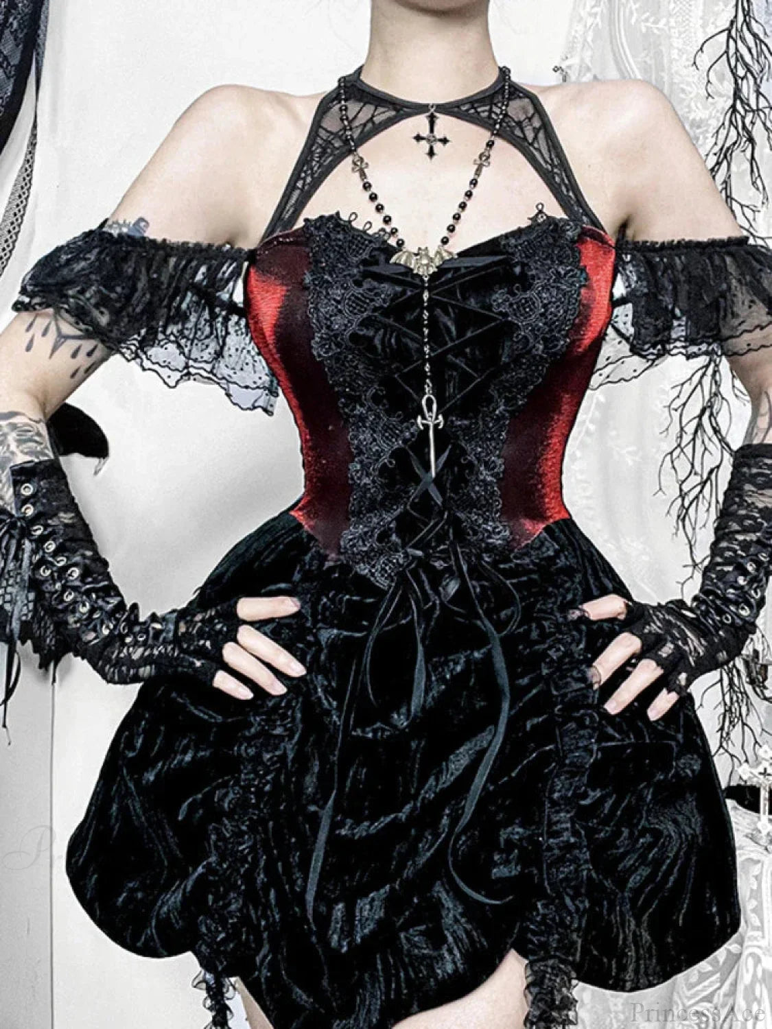 Spider Net Velvet Small Dress Black / S