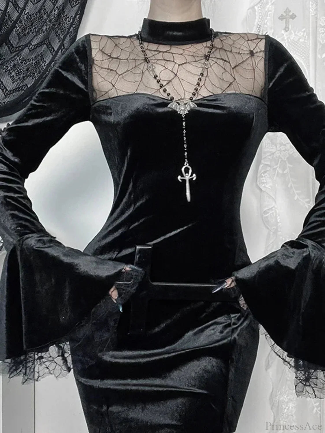 Spider Web Mesh Patchwork Long Dress