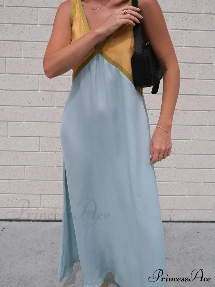 Splicing Chic V-Neck Charming Contrasting Color Dress Dresses