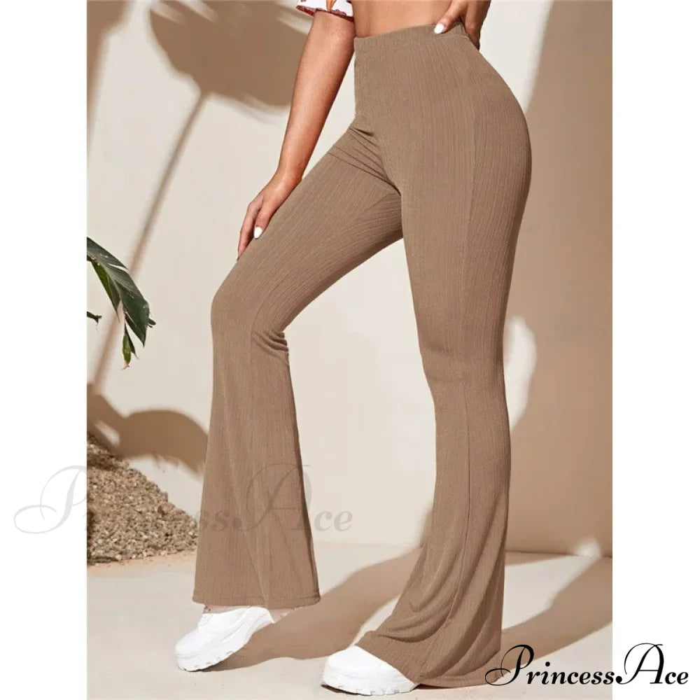 Split Knitted Wide Leg Loose Fitting High Waisted Draped Casual Pants