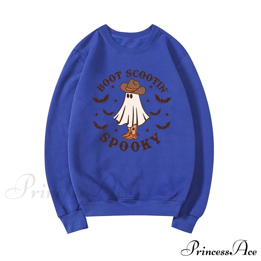 Spooky Cowboy Ghost Fun Fall Cozy Hoodie Blue / S Sweatshirts & Hoodies-L