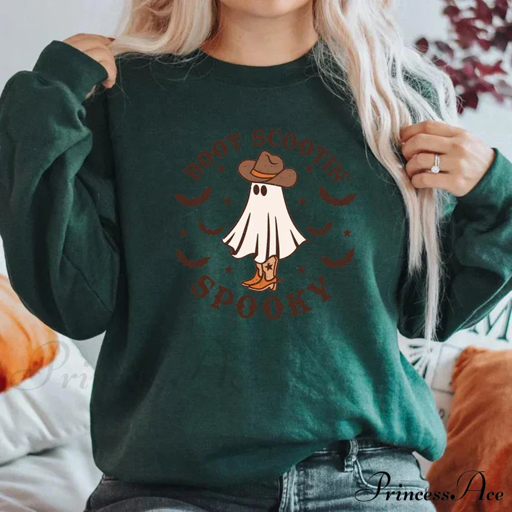 Spooky Cowboy Ghost Fun Fall Cozy Hoodie Dark Green / S Sweatshirts & Hoodies-L