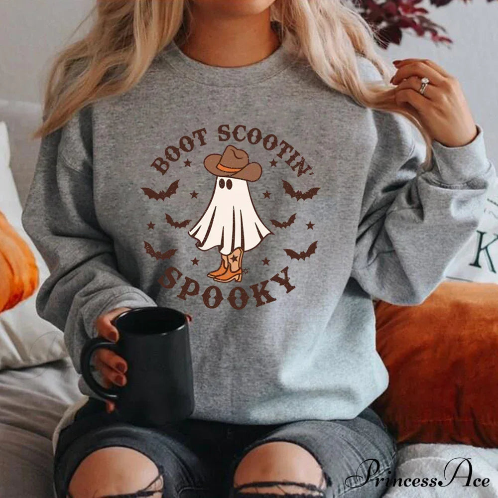 Spooky Cowboy Ghost Fun Fall Cozy Hoodie Gray / S Sweatshirts & Hoodies-L