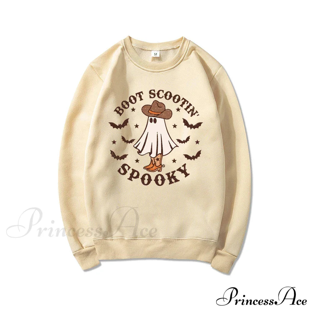 Spooky Cowboy Ghost Fun Fall Cozy Hoodie Khaki / S Sweatshirts & Hoodies-L