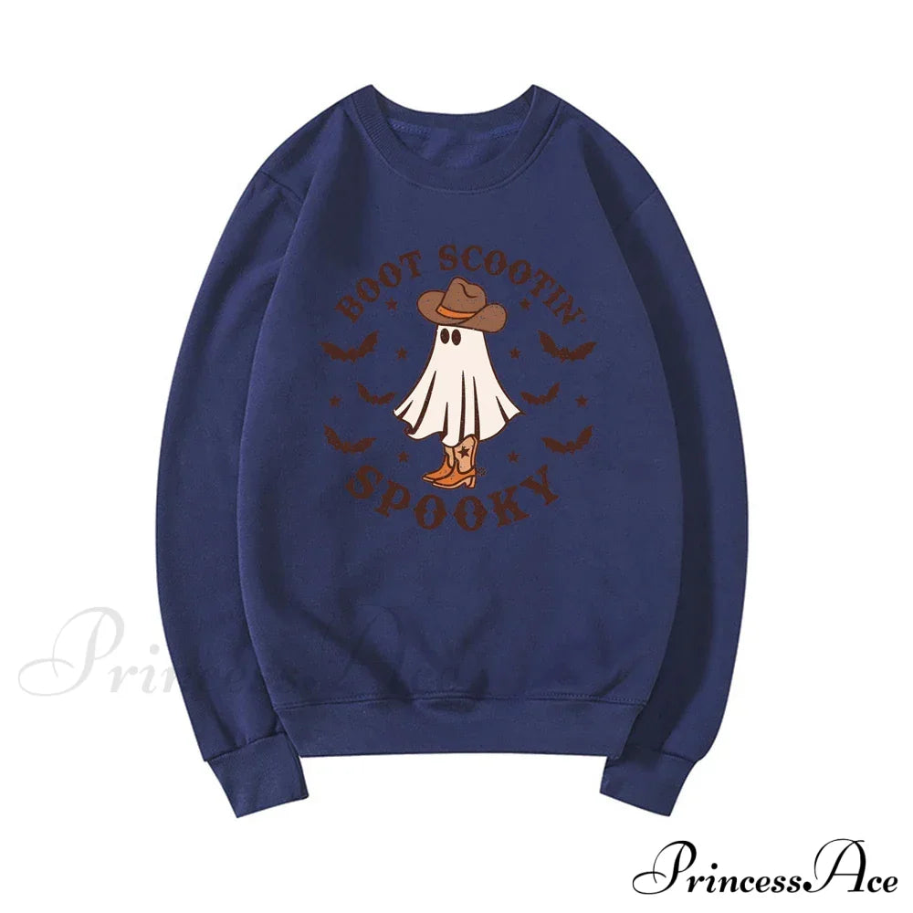 Spooky Cowboy Ghost Fun Fall Cozy Hoodie Navy Blue / S Sweatshirts & Hoodies-L