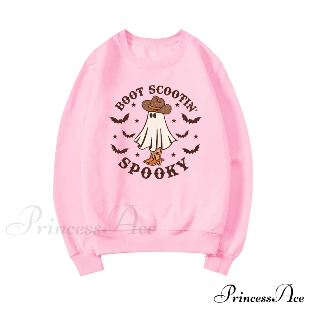 Spooky Cowboy Ghost Fun Fall Cozy Hoodie Pink / S Sweatshirts & Hoodies-L