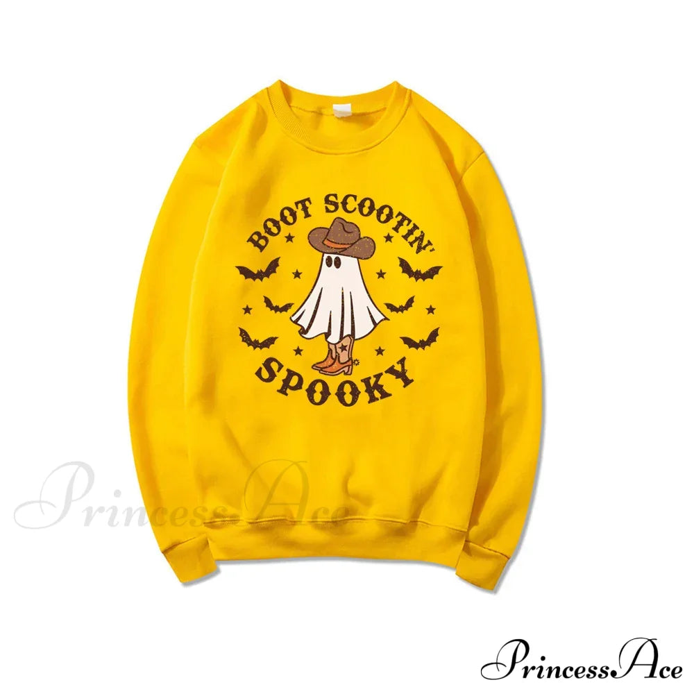 Spooky Cowboy Ghost Fun Fall Cozy Hoodie Yellow / S Sweatshirts & Hoodies-L