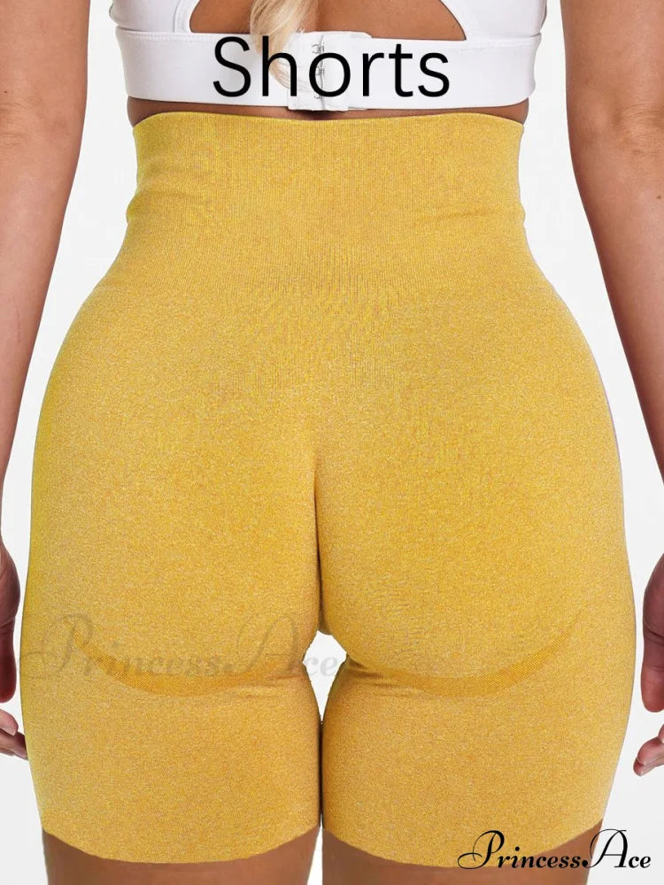 Sport Slim Shorts Seamless Leggings Yellow / S