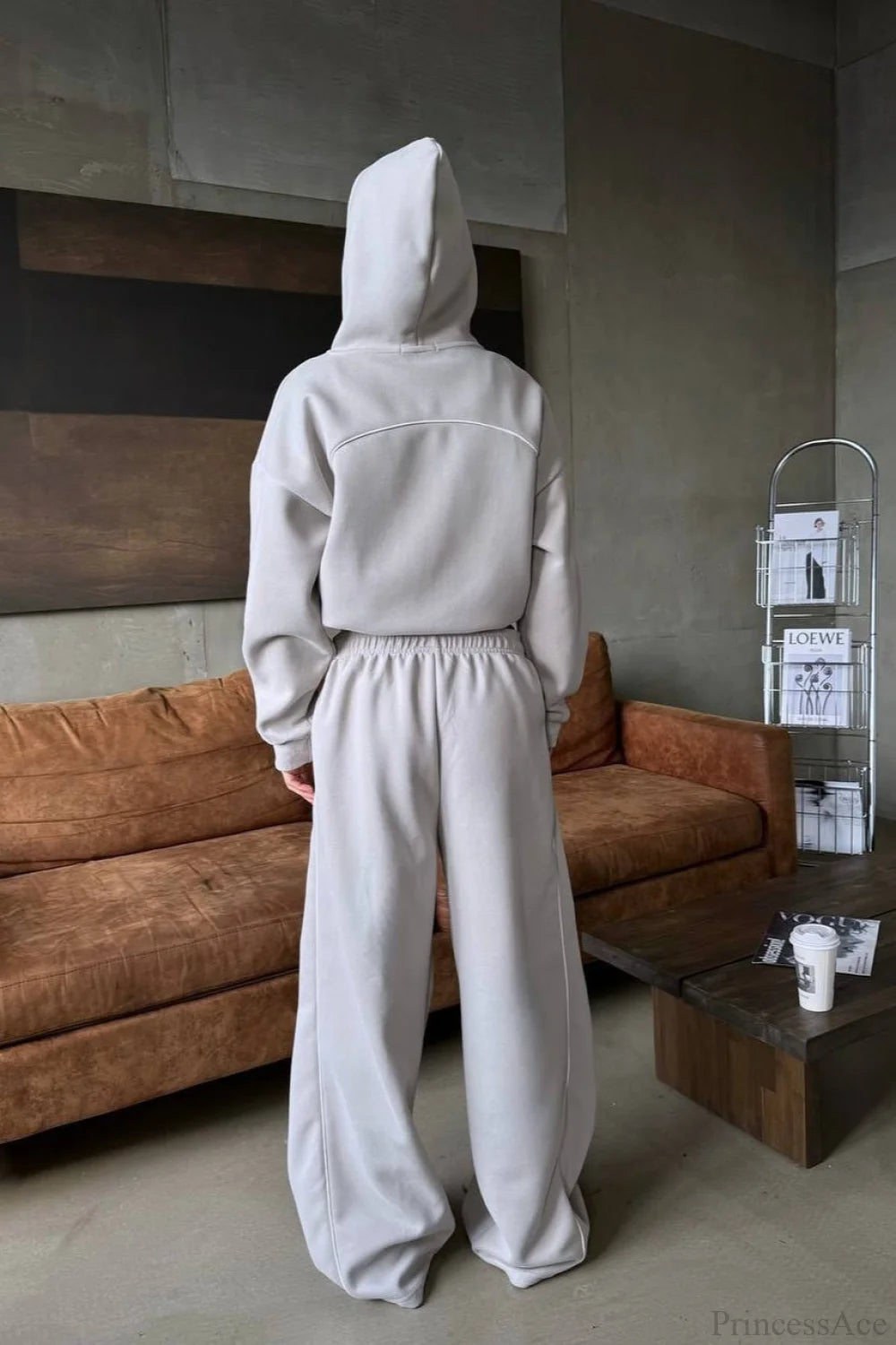 Sporty Color Block Hooded Straight-Leg Pants Two Piece Set