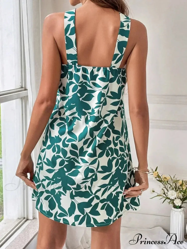 Spring/2024 New Print Halter Off-The-Shoulder Denim Dress Floral