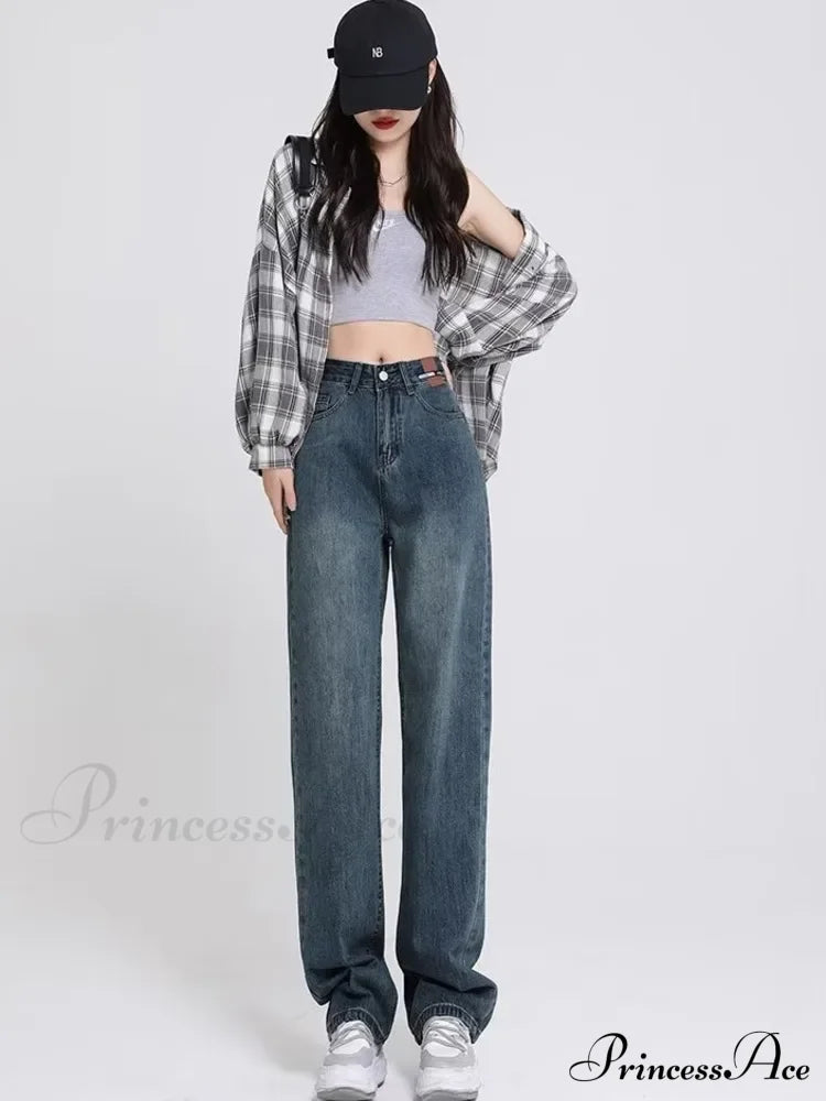 Spring And Autumn New Korean Version High-Waisted Slimming Retro Straight Jean