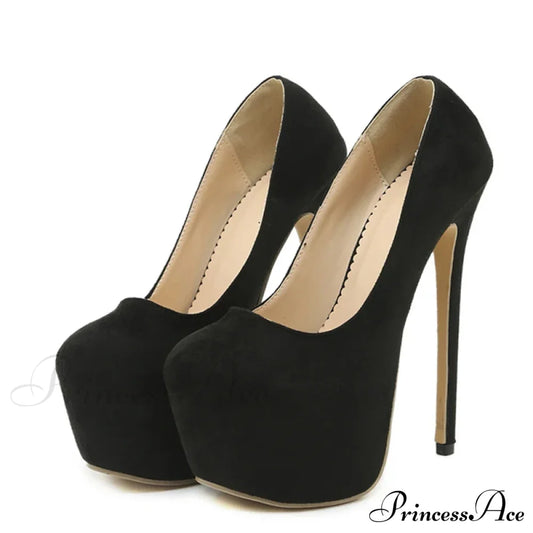 Spring-Autumn Black Platform Buckle Super-High Pole-Dance Pumps 17Cm Stiletto High Heel / 35