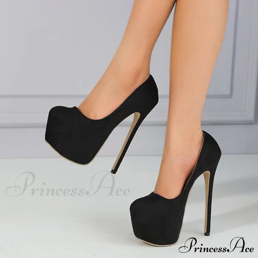 Spring-Autumn Black Platform Buckle Super-High Pole-Dance Pumps 17Cm Stiletto High Heel