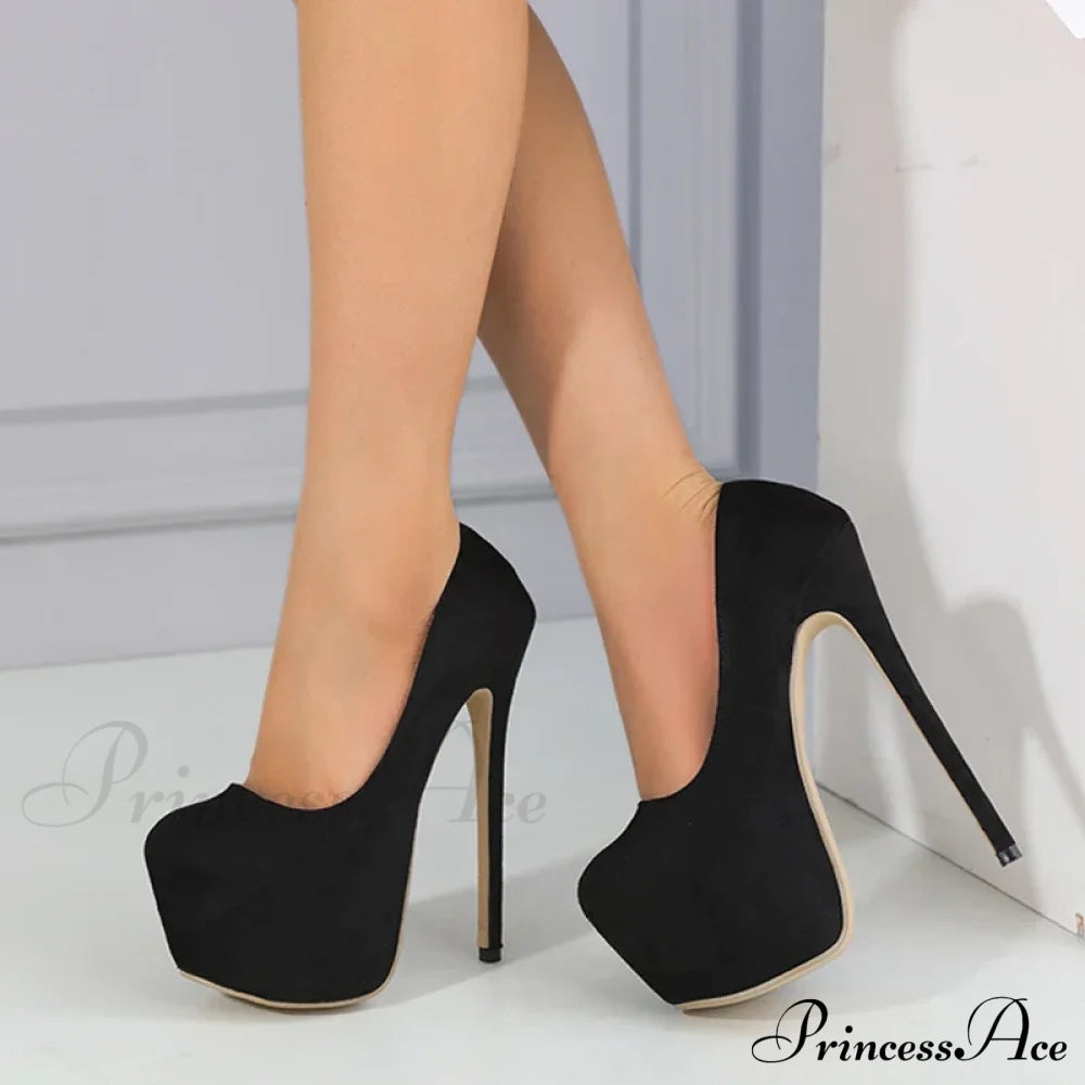 Spring-Autumn Black Platform Buckle Super-High Pole-Dance Pumps 17Cm Stiletto High Heel