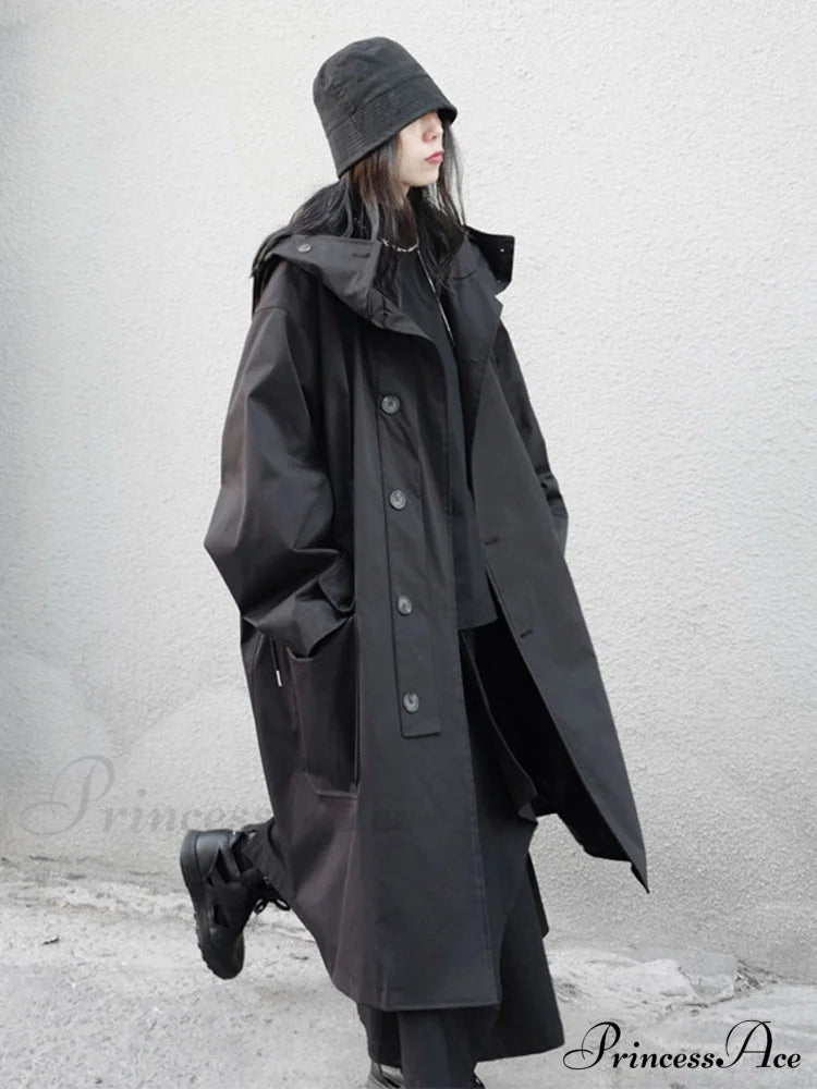 Spring Autumn Long Oversized Black Hood Dark Aesthetic Luxury Designer 2024 Stylish Coat Coats-L