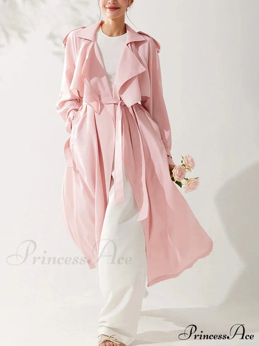 Spring Autumn Long Sweet Thin Flowy Pink Sashes High Quality Luxury Designer 2024 Stylish Coat