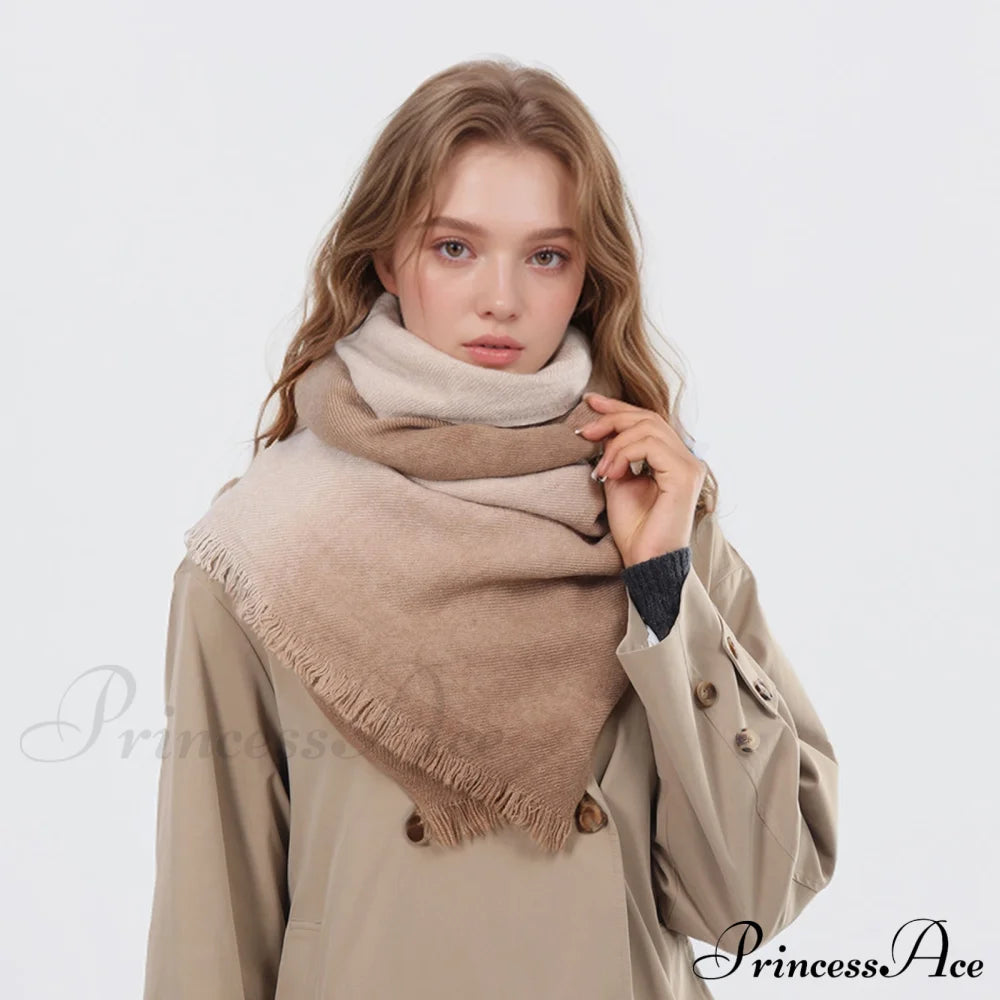 Spring Autumn Winter Thin High-End Gradient Two-Tone Large Faux Cashmere Elegant Scarf