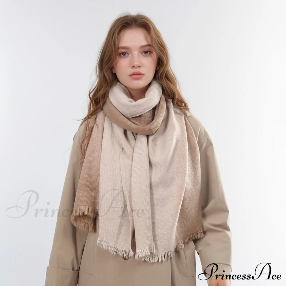 Spring Autumn Winter Thin High-End Gradient Two-Tone Large Faux Cashmere Elegant Scarf