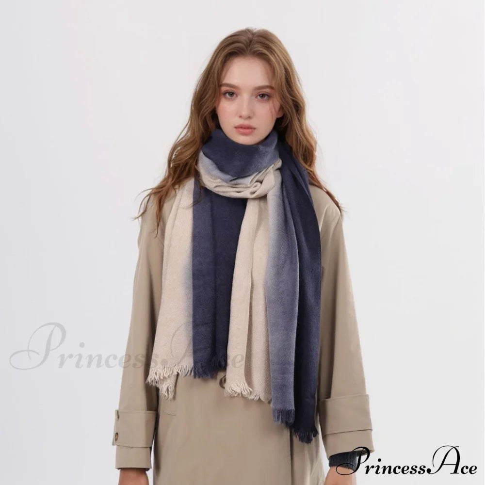 Spring Autumn Winter Thin High-End Gradient Two-Tone Large Faux Cashmere Elegant Scarf