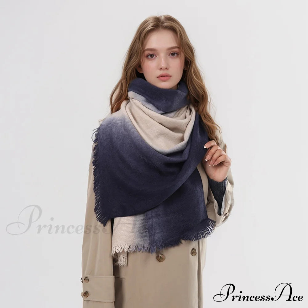 Spring Autumn Winter Thin High-End Gradient Two-Tone Large Faux Cashmere Elegant Scarf