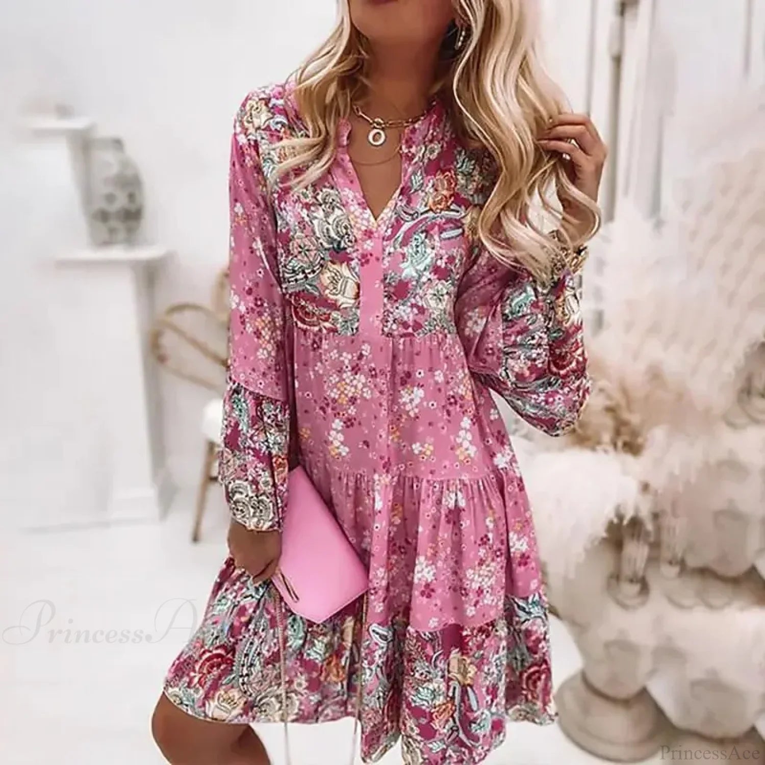 Spring Casual Floral Mid Length Dress oldfloraldress-250126