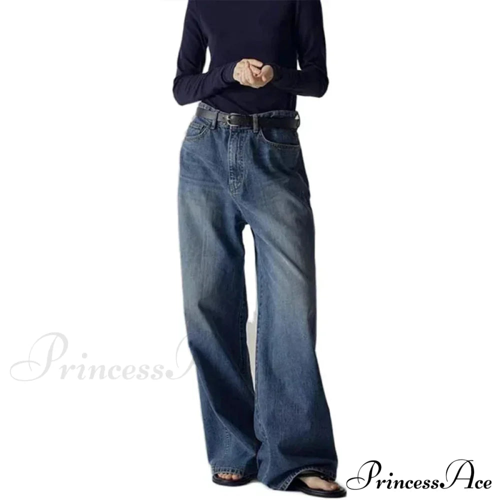 Spring Fall New High-Waisted Wide-Leg High Quality Long Baggy Y2K Jean