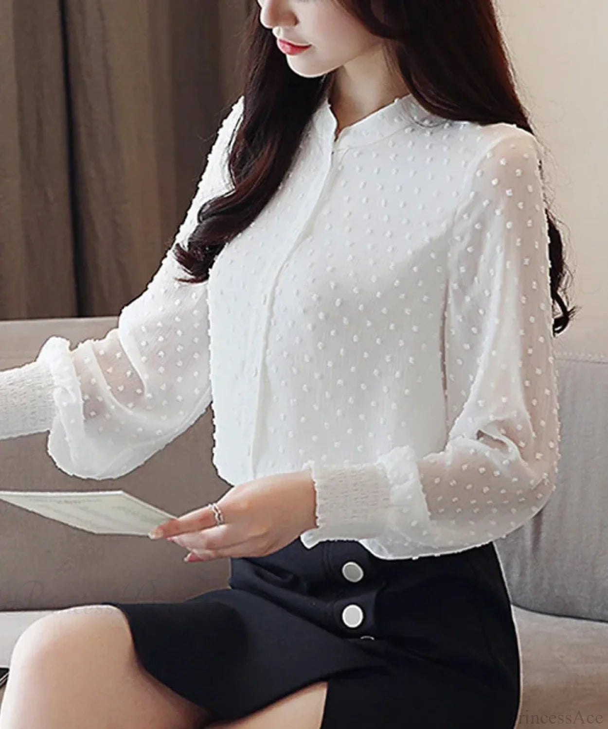 Spring Long Sleeve White Office Blouse blouse-250126