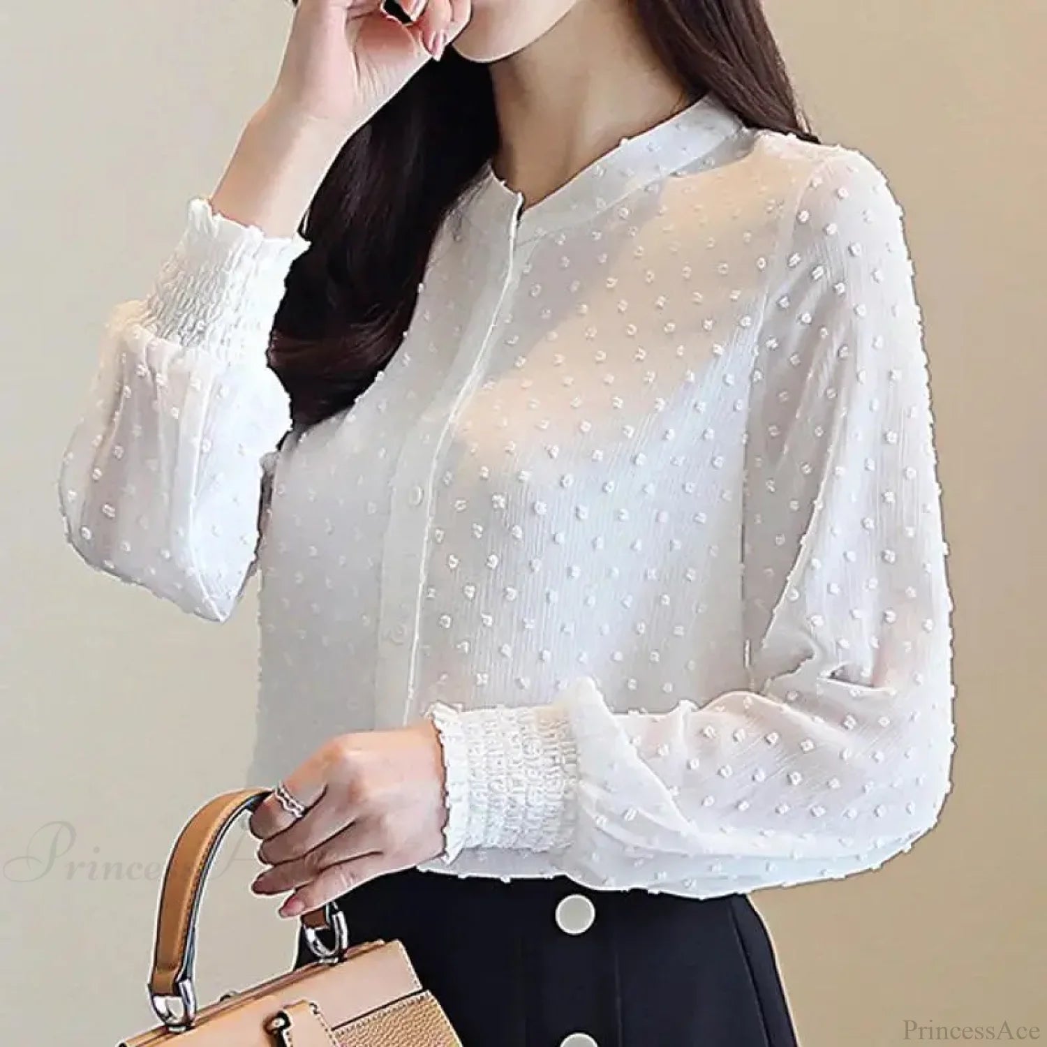 Spring Long Sleeve White Office Blouse WHITE / S blouse-250126
