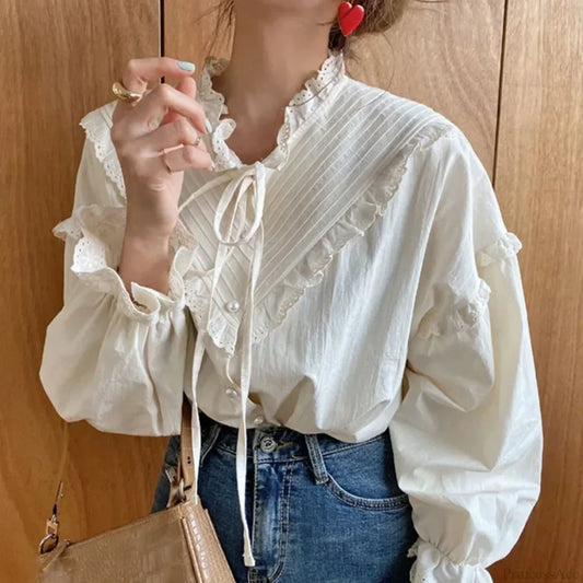 Spring Loose Lantern Sleeve Vintage Blouse blouse-250223