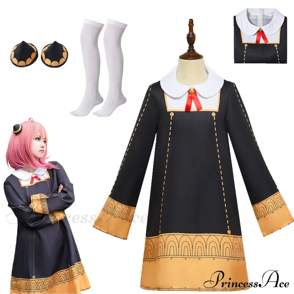 Spy Family Anya Halloween Party Anime Cosplay Black Kid Costume 3-4T (110) / Forger Seta