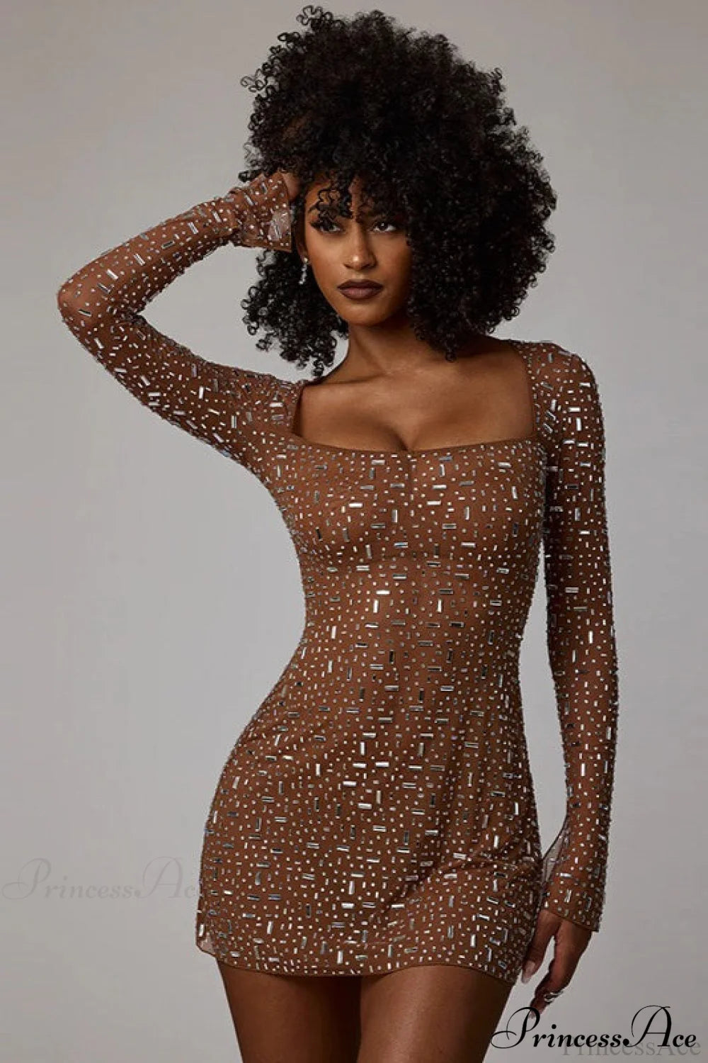 Square Neck Rhinestone High-Waisted Mini Party Dress