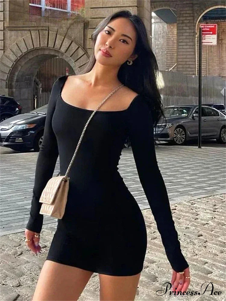 Square Neck Sleeve Backless Mini Dress